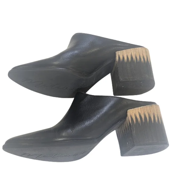 Sculptural Heel Black Leather Mules | Matisse Evie | Modern Minimalist Size 8M - Picture 3 of 9